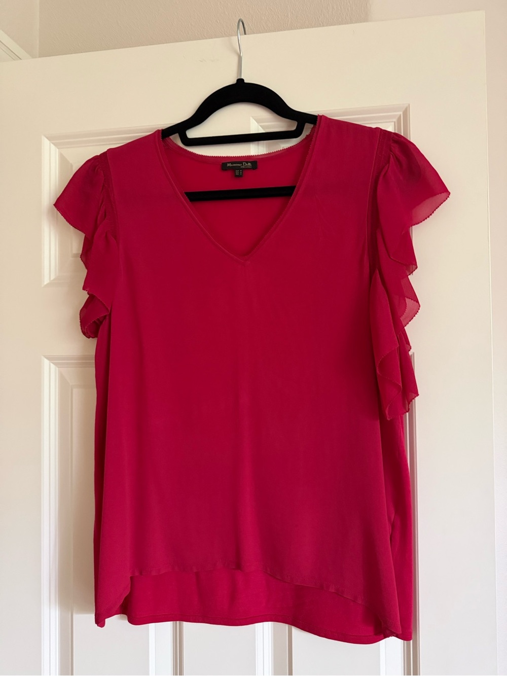 Massimo Dutti Hot Pink V-Neck Ruffle Sleeve Blouse